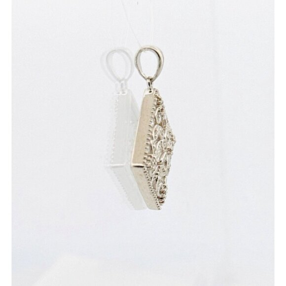 Brand New Sterling Silver 925 Filigree Floral Design Pendant w/ White Crystals, - Picture 3 of 10